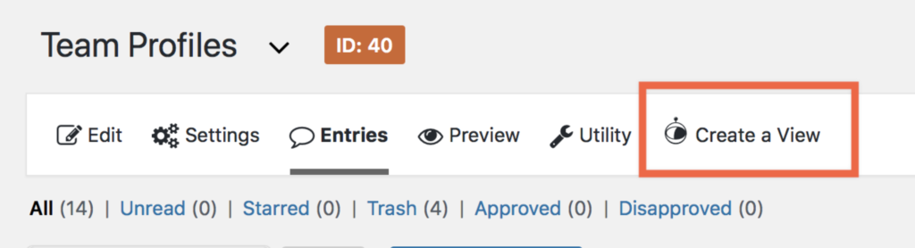 Click "Create a View" from the Gravity Forms utility bar