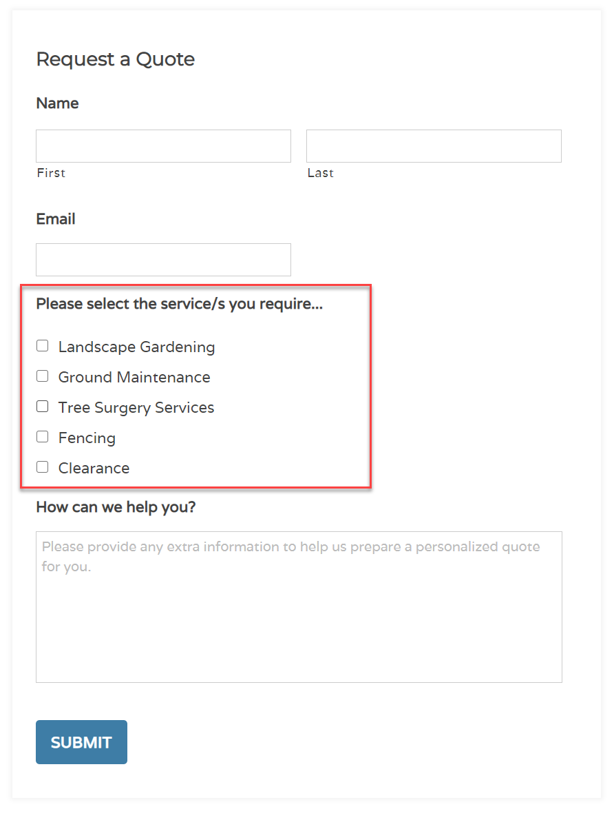 Request a Quote Form