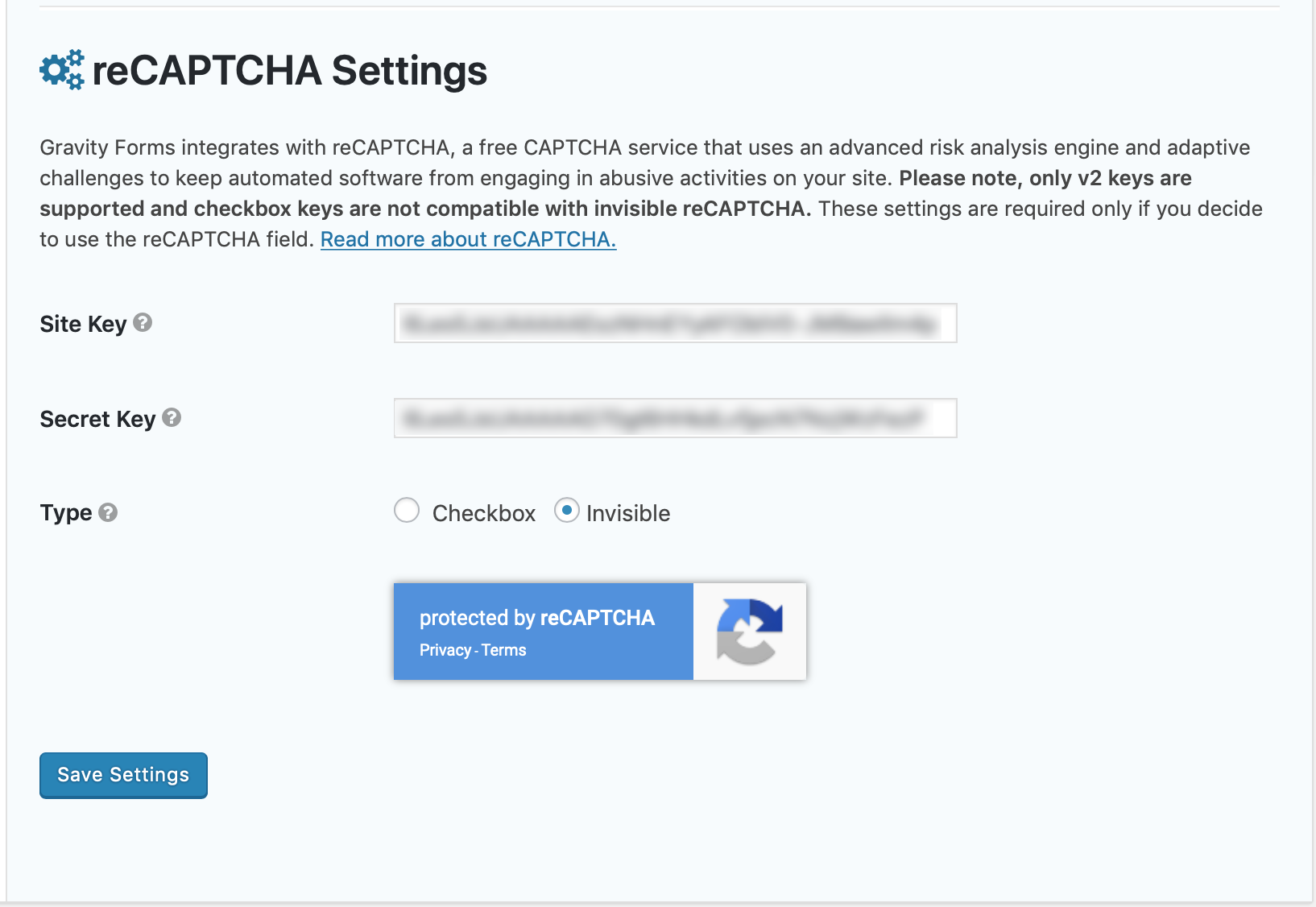 Gravity Forms Invisible captcha