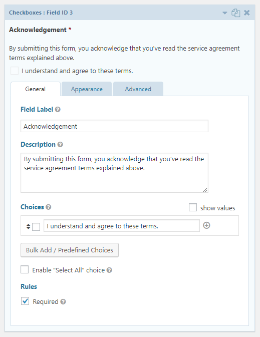 Service agreement form