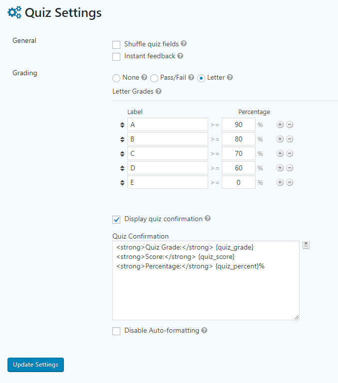 Quizzes with Gravity Forms