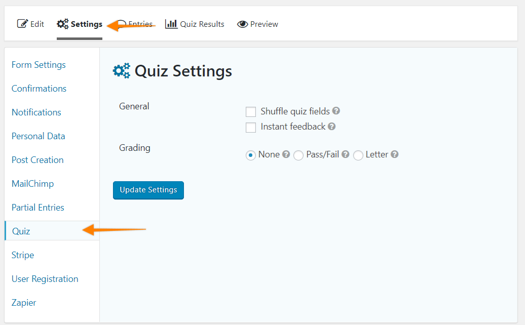 Quizzes with Gravity Forms