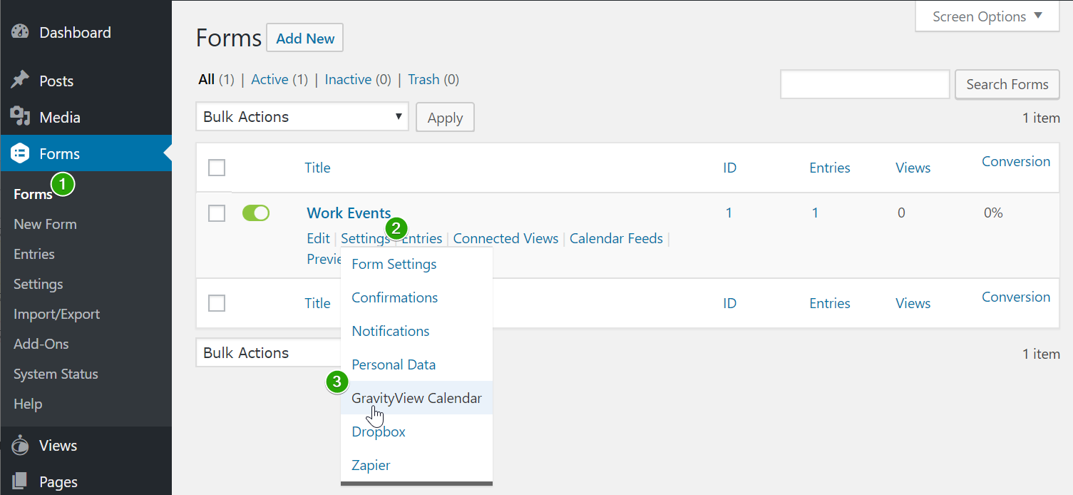 Screenshot Forms Settings in Forms Tab