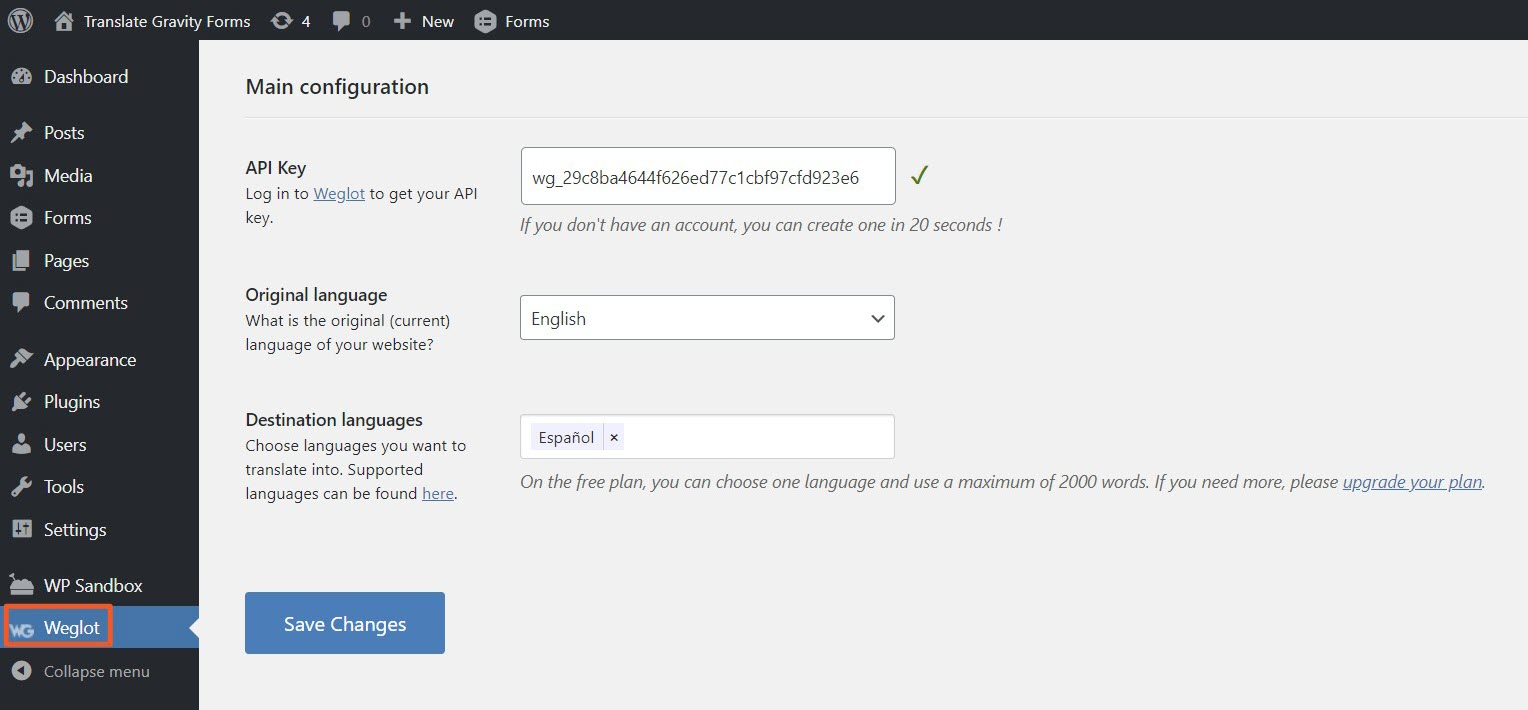 Weglot Main Configuration
