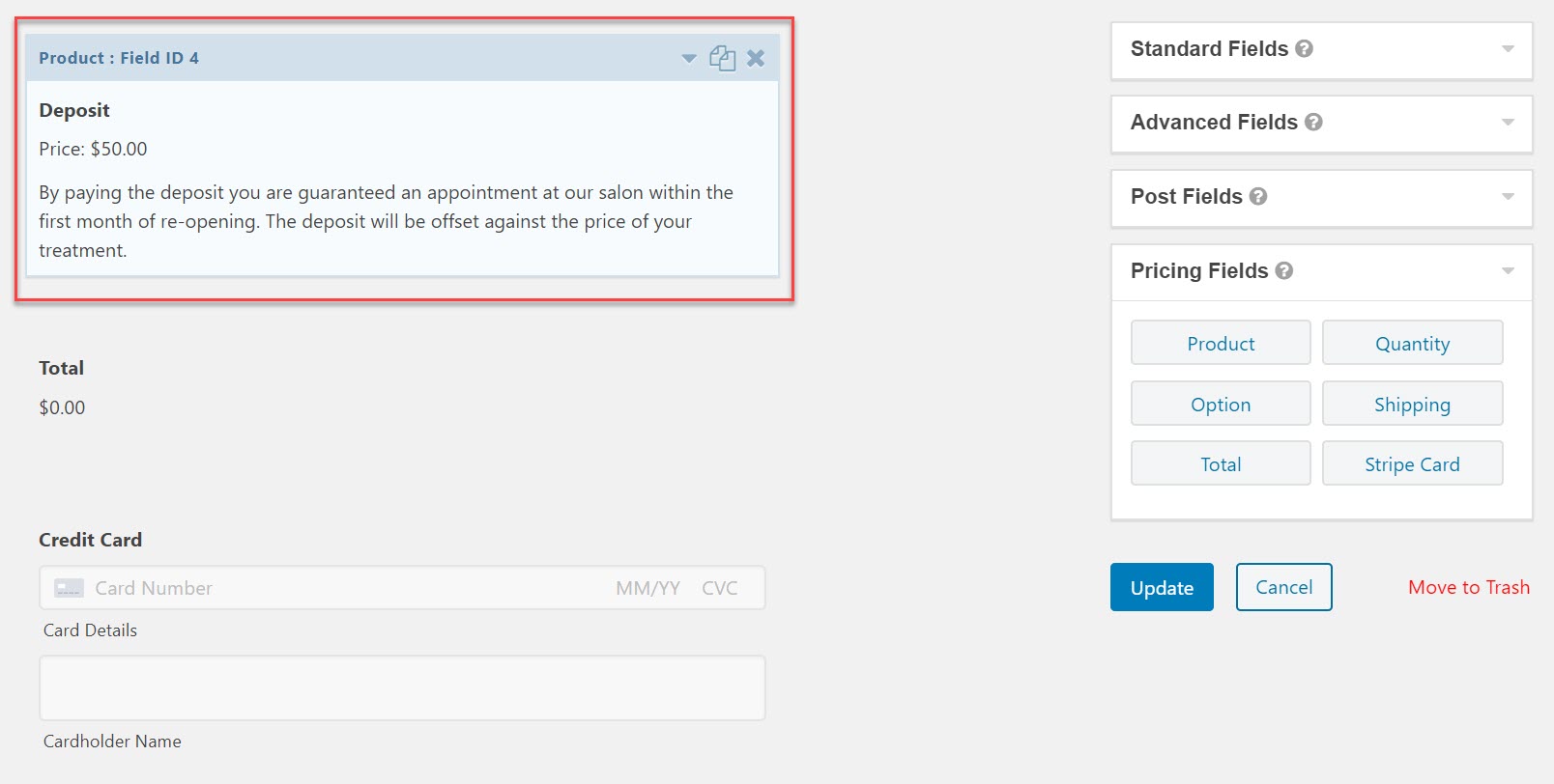 Payment Form - Edited Payment Fields