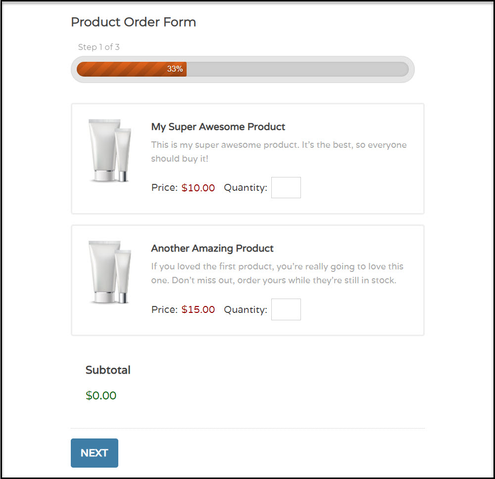 Product Order Form - Selling Online