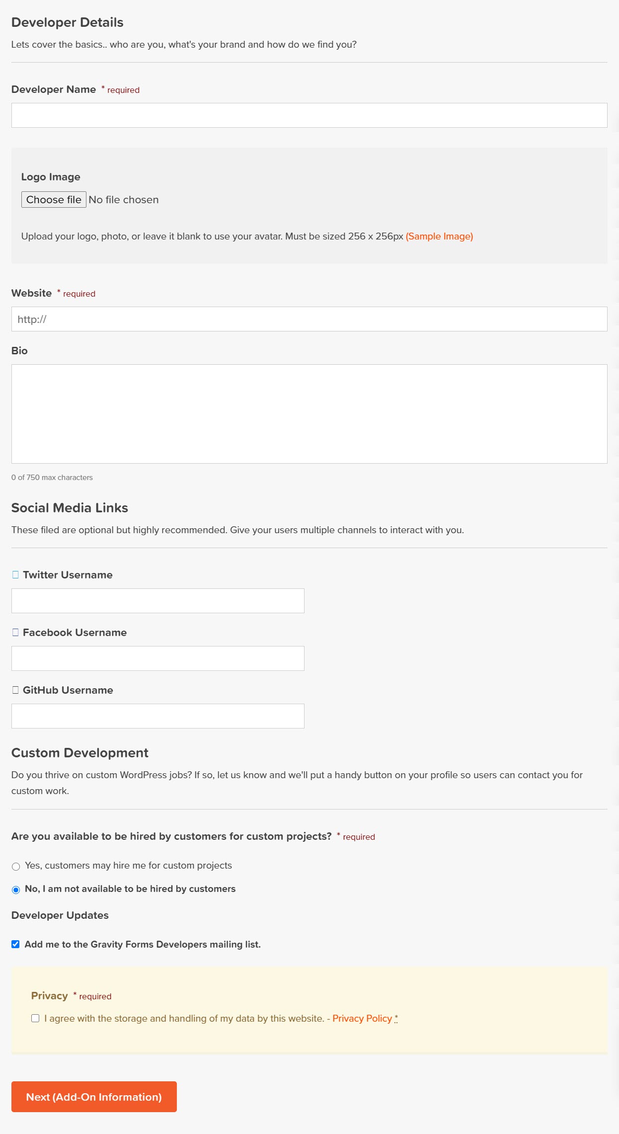 Developer Form
