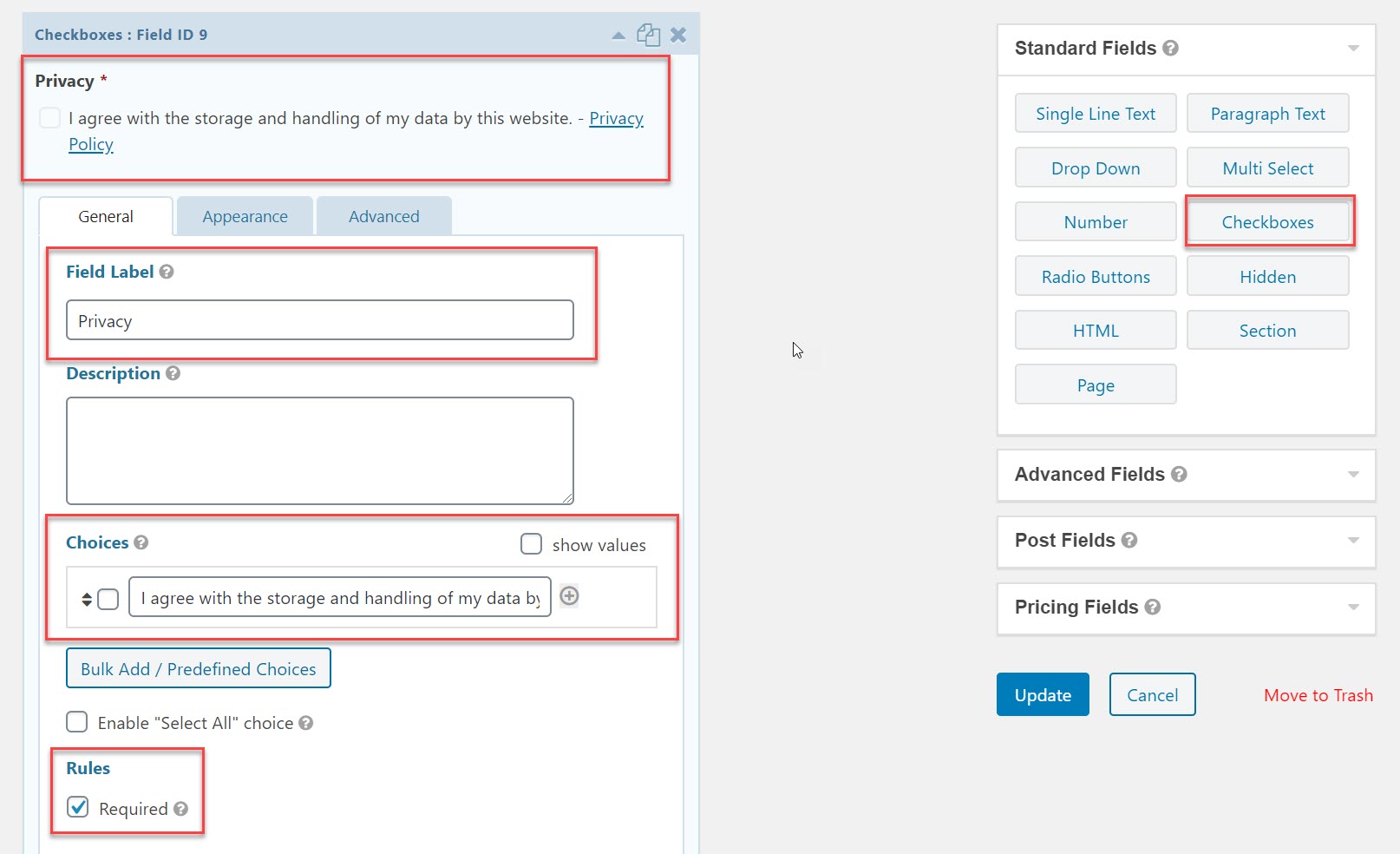 Privacy Policy Field