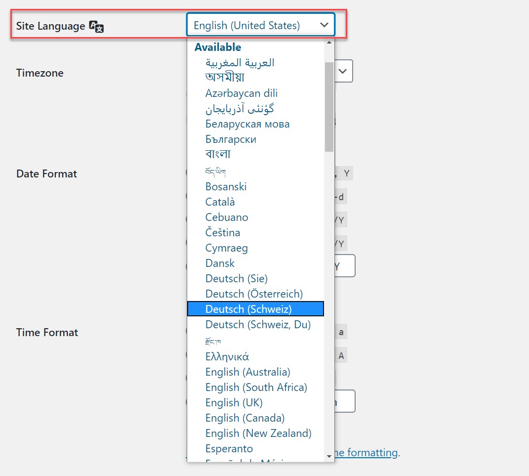 Site Language