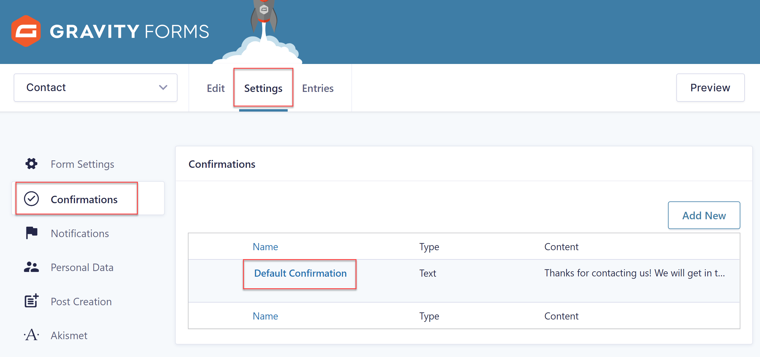 Default Confirmation