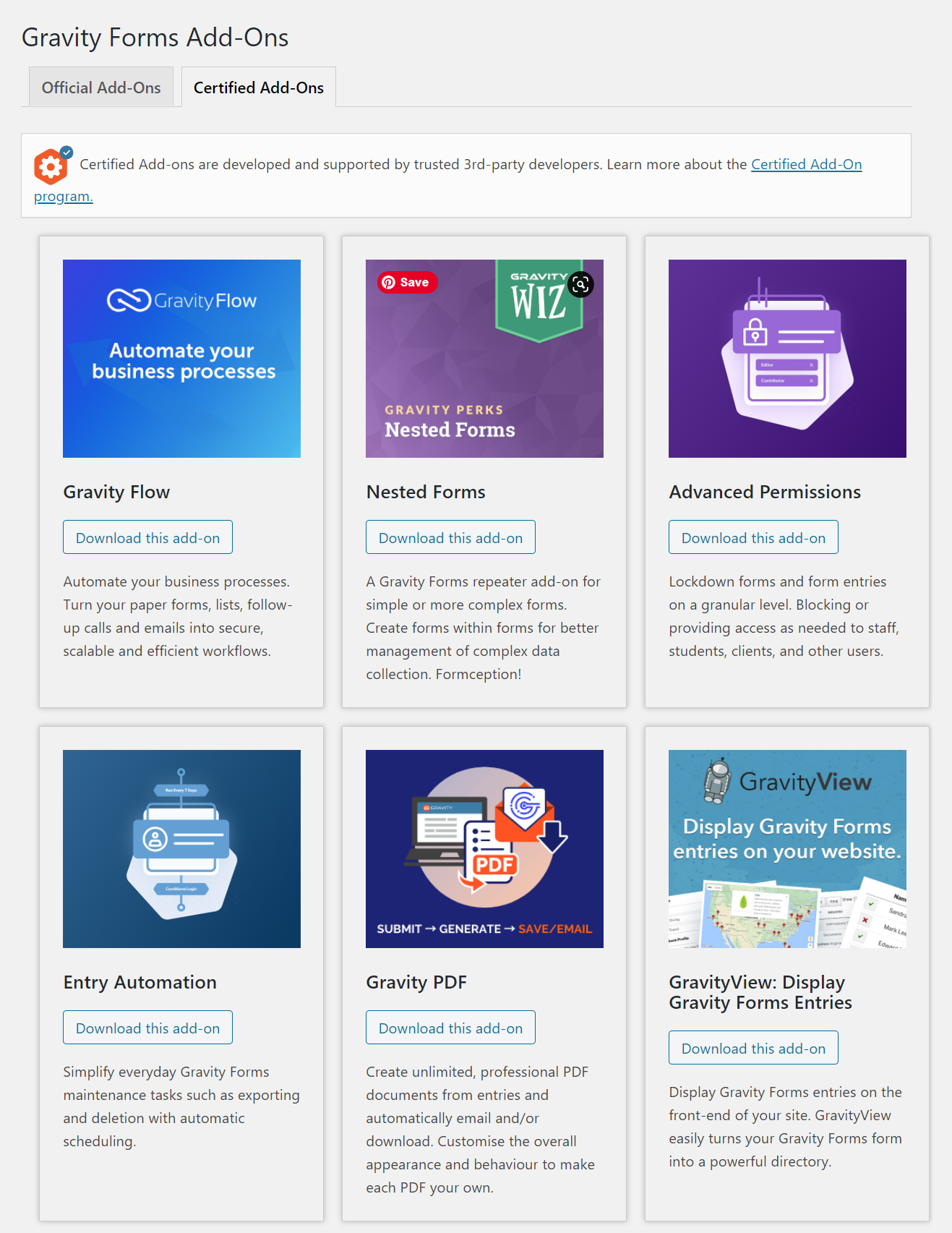 Gravity Forms Certified Add-On Browser