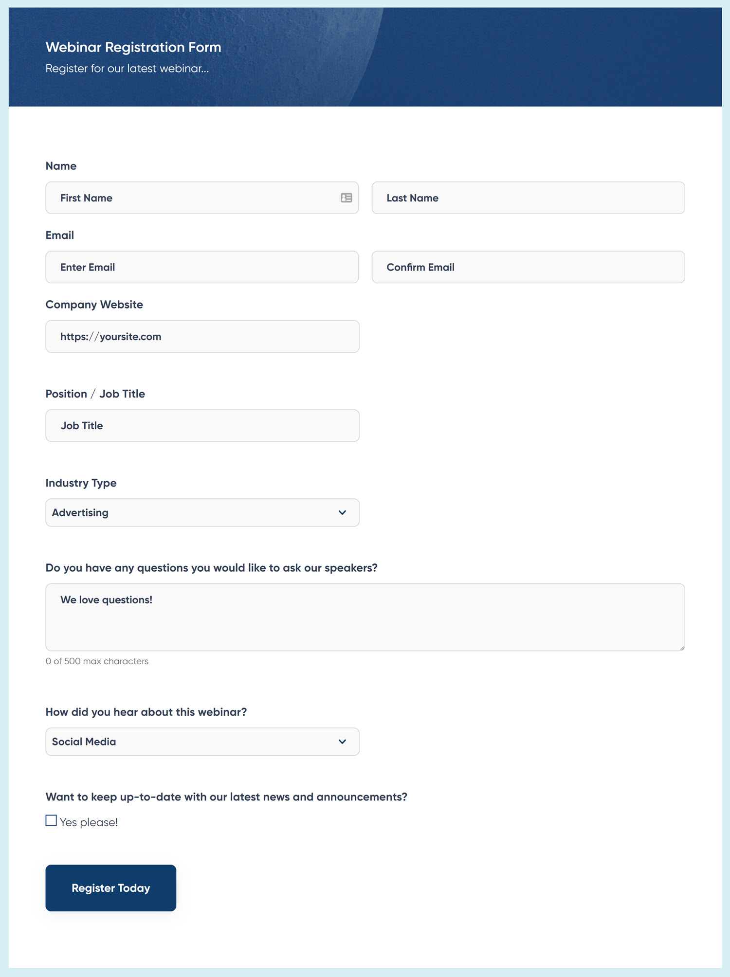 Webinar Registration Form