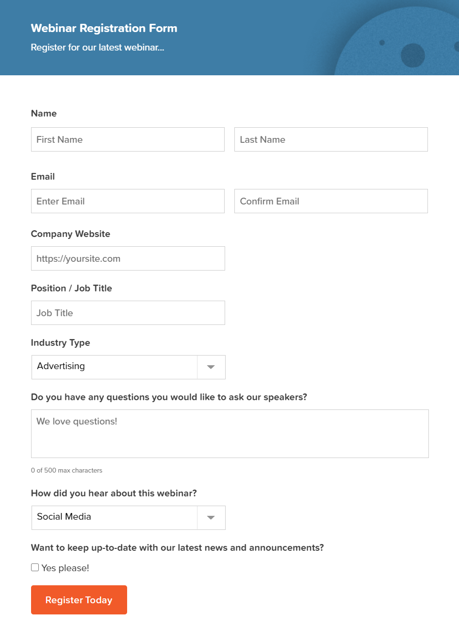 Webinar Registration Form