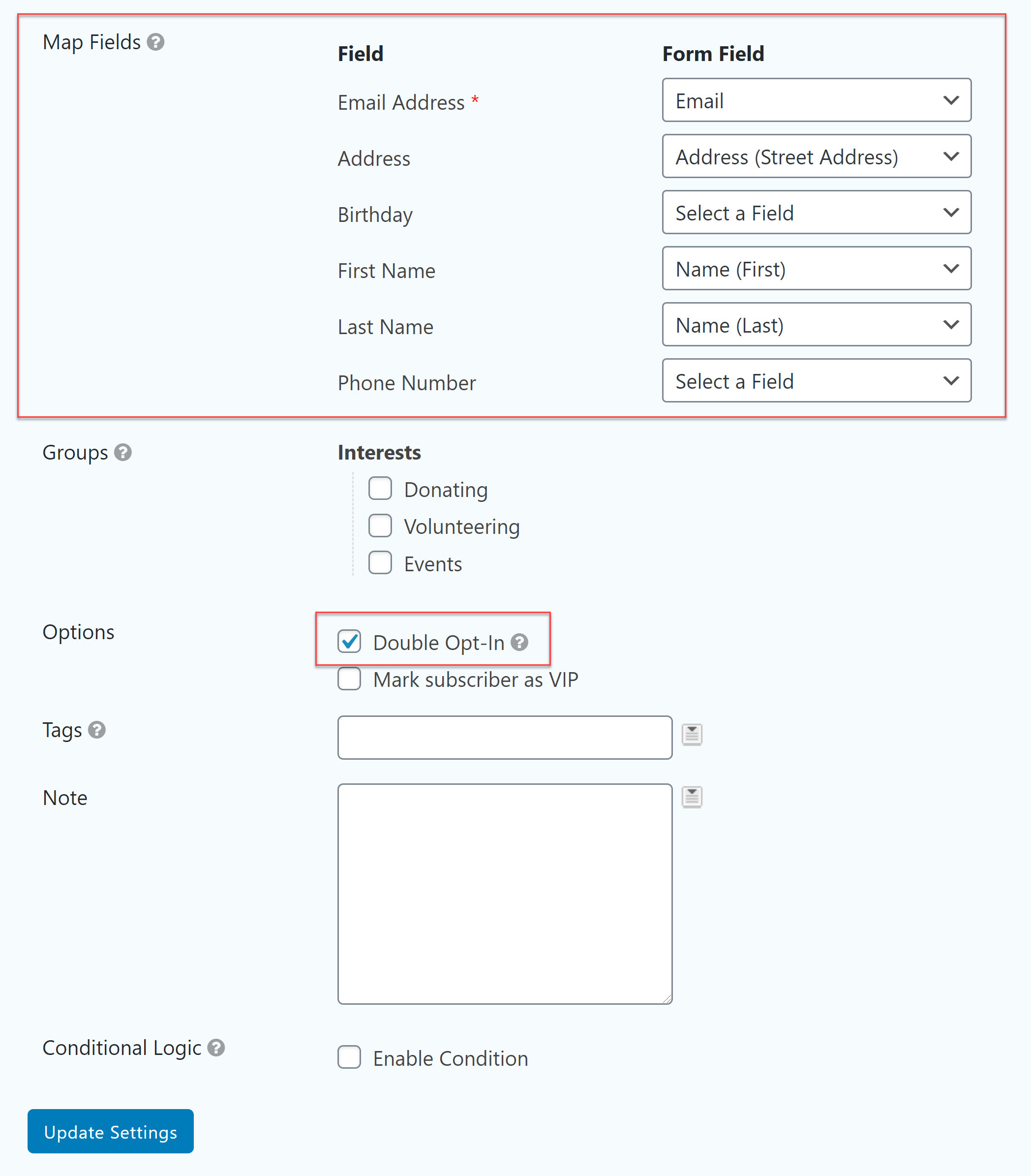 Form Feed Map Fields