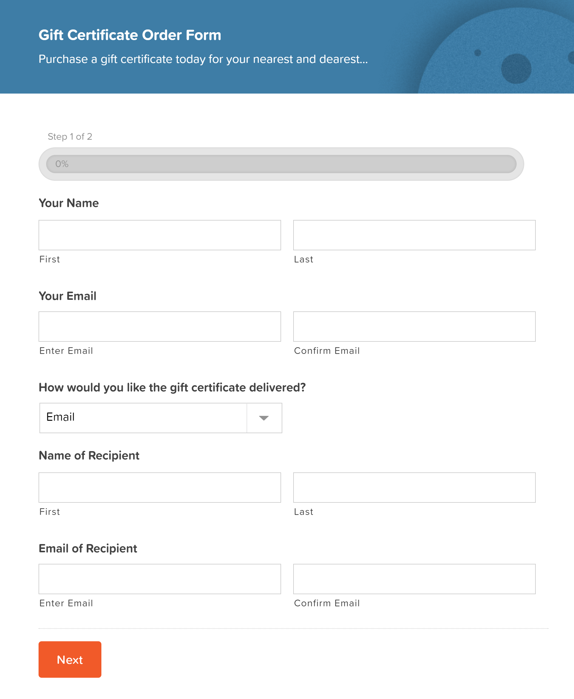 Gift Certificate Order Form Info