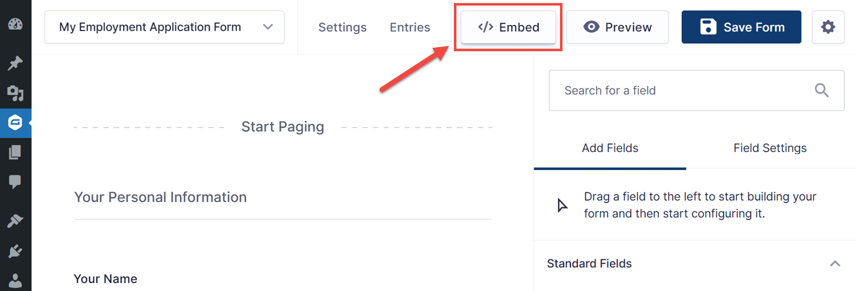 Form Embed Button