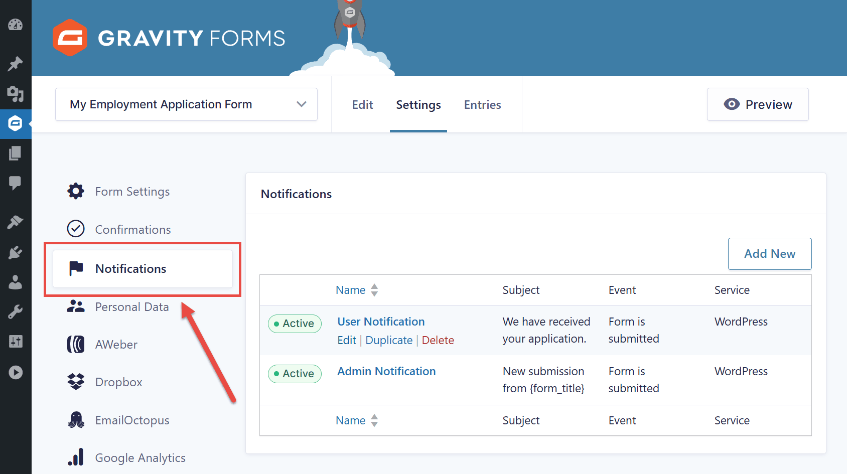 Form Notifications