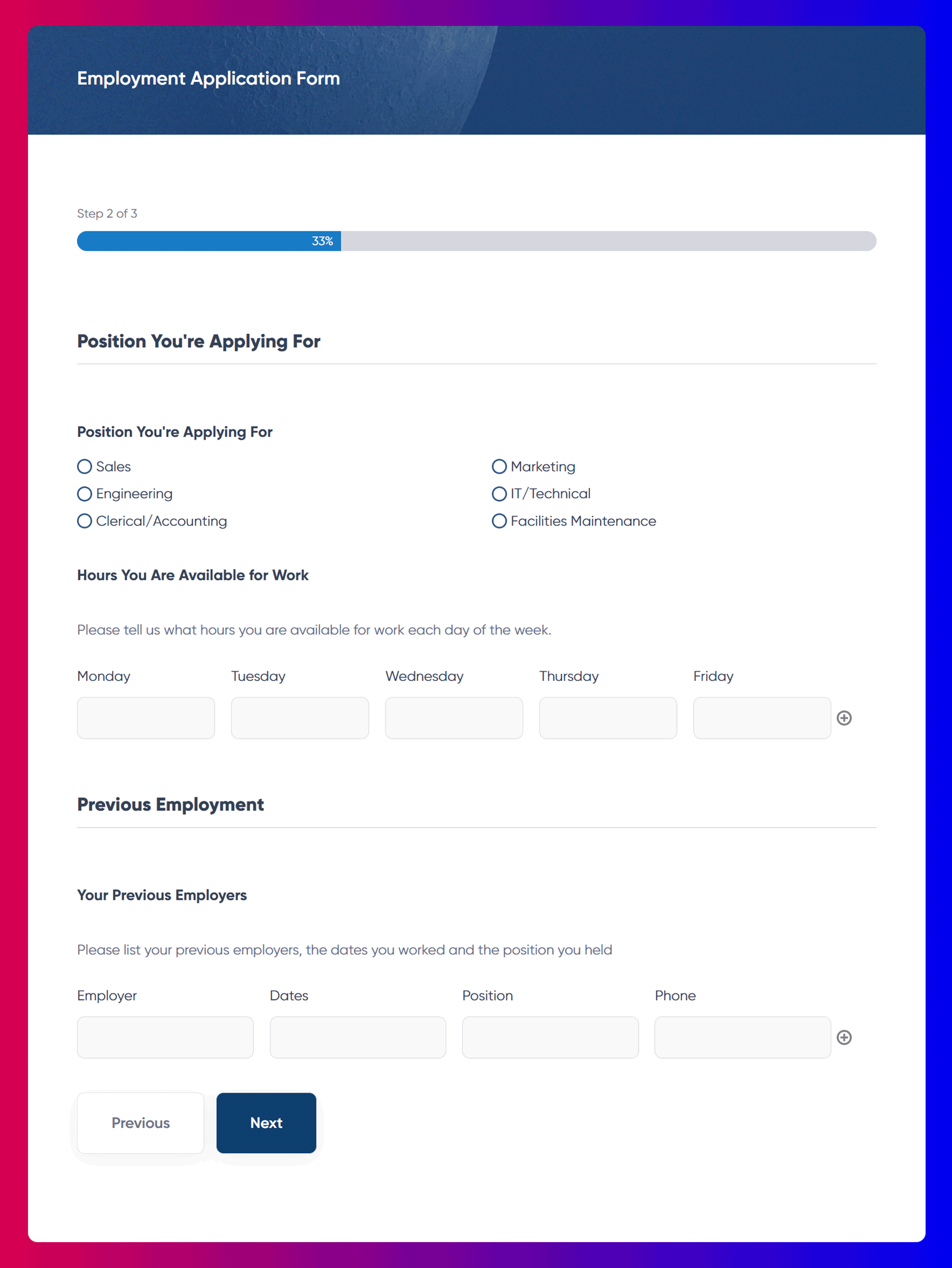 Gravity Forms Job Application Form Template