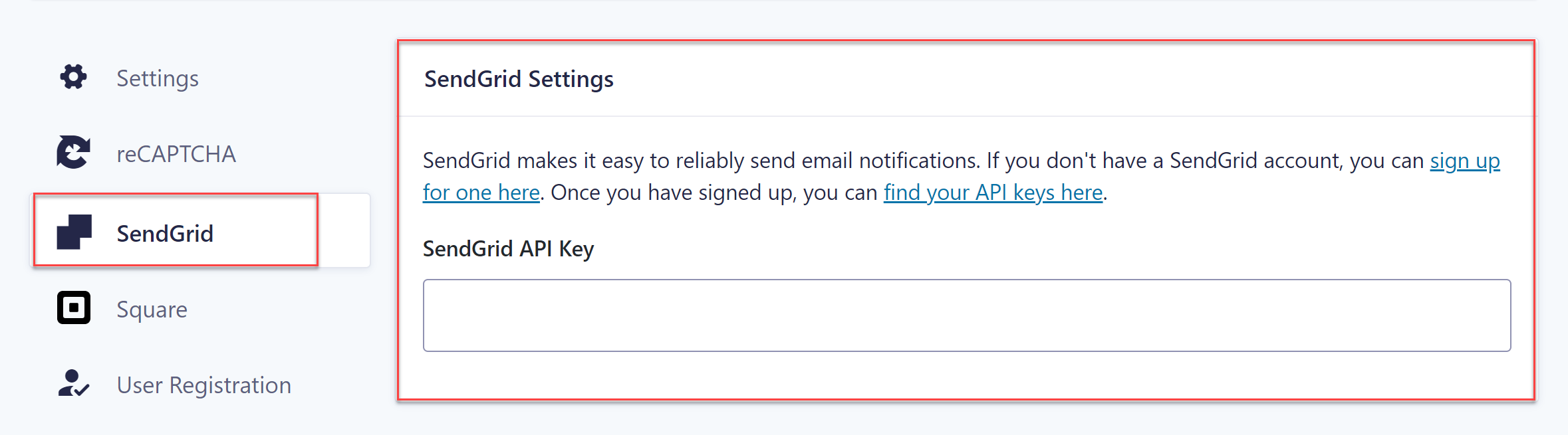 SendGrid Settings