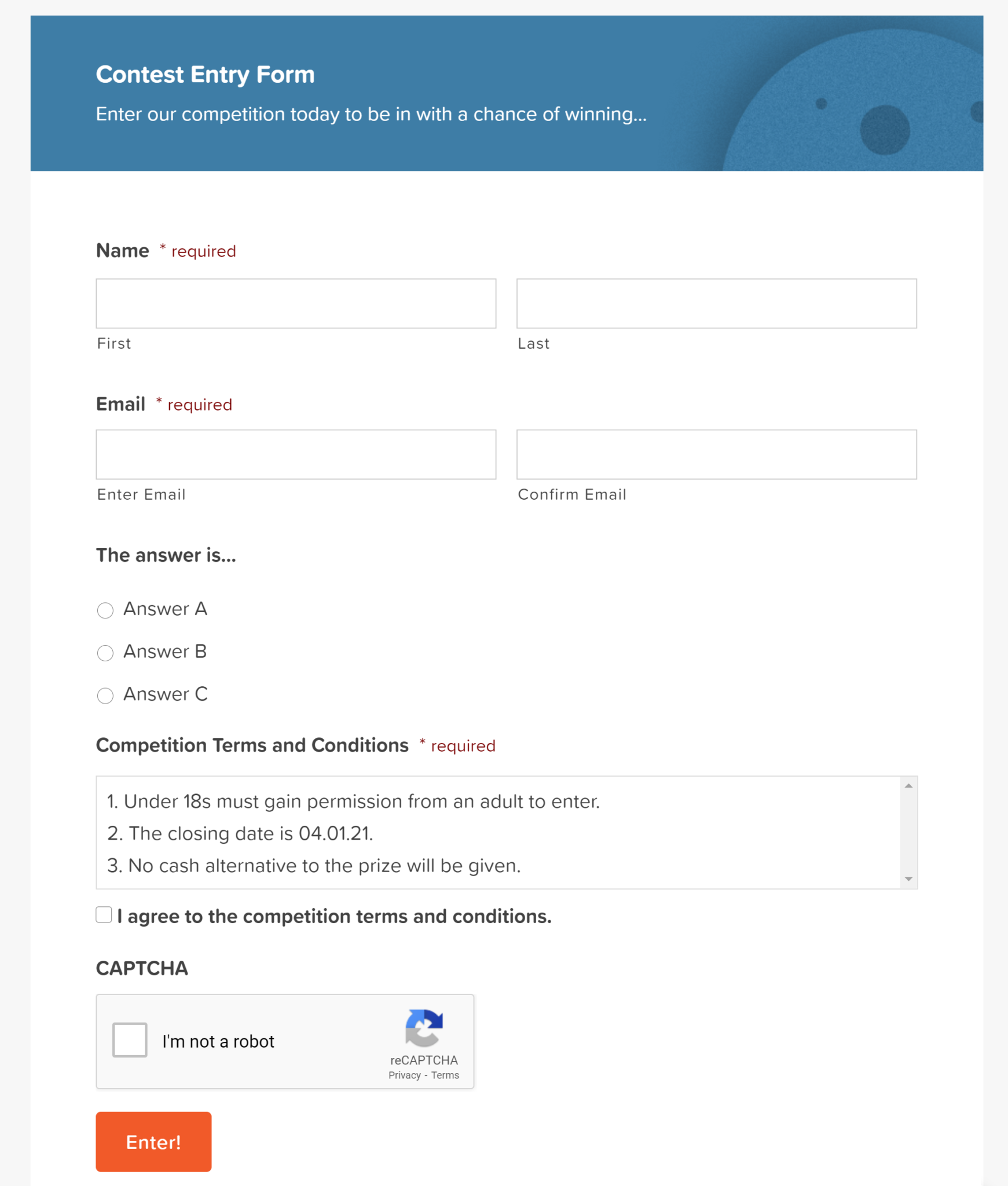 County Entry Prompt Examples Starter Guide: How to Create a Contest Entry Form - Gravity Forms
