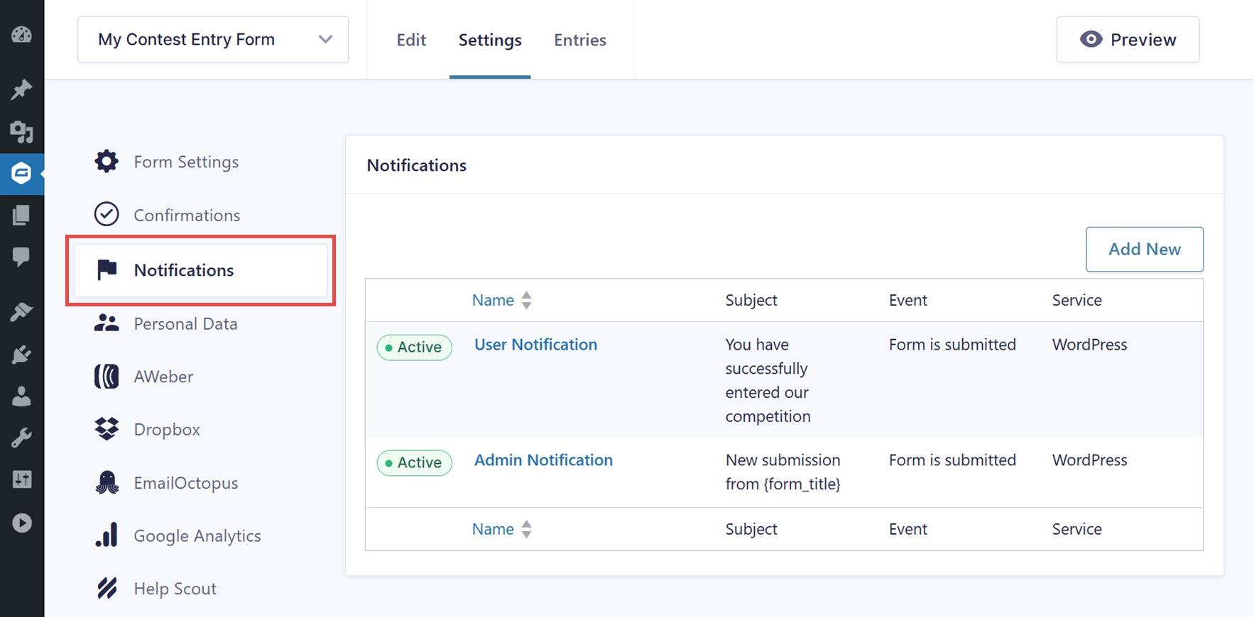Form Notifications 