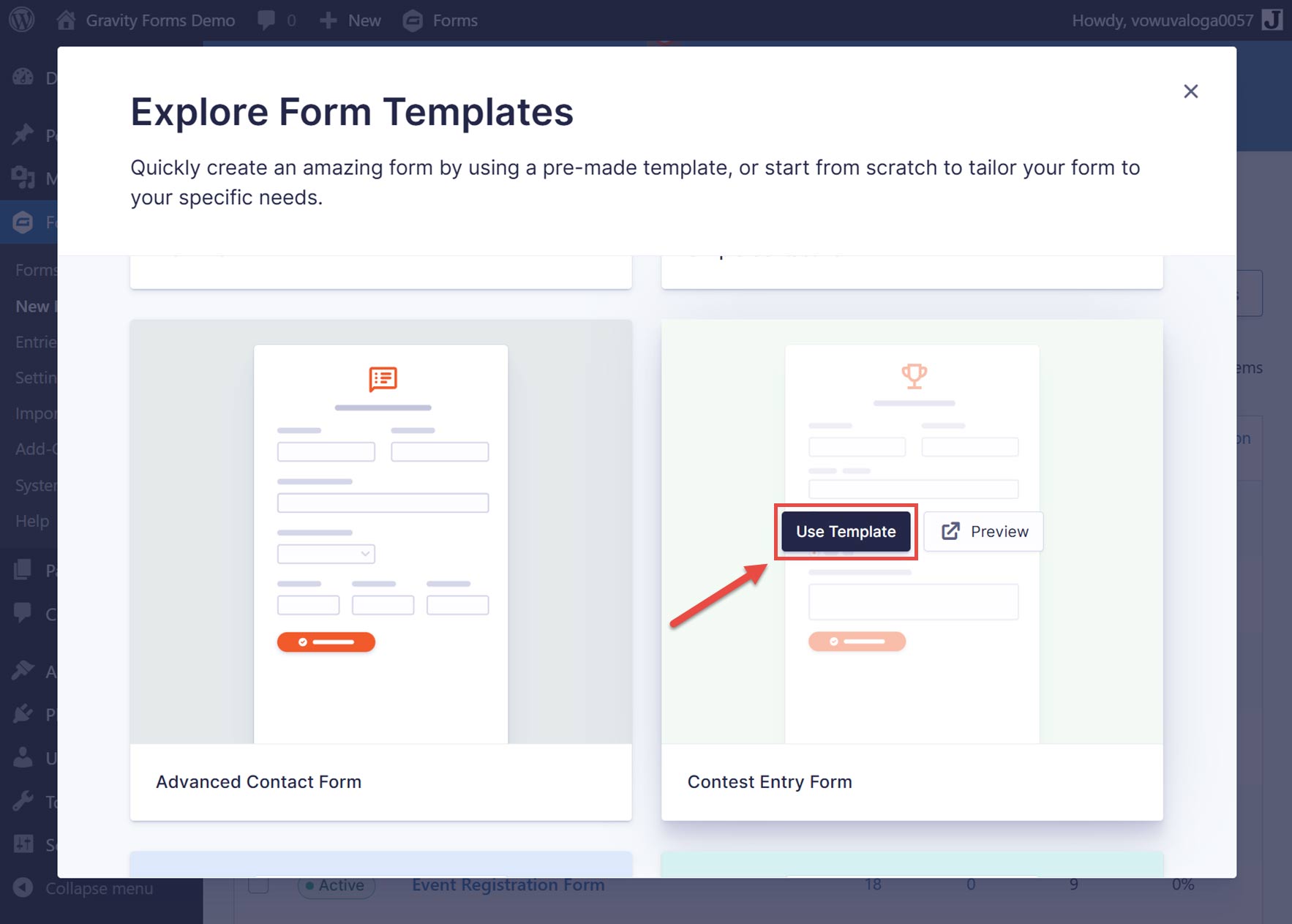 Select the Contest Form Template