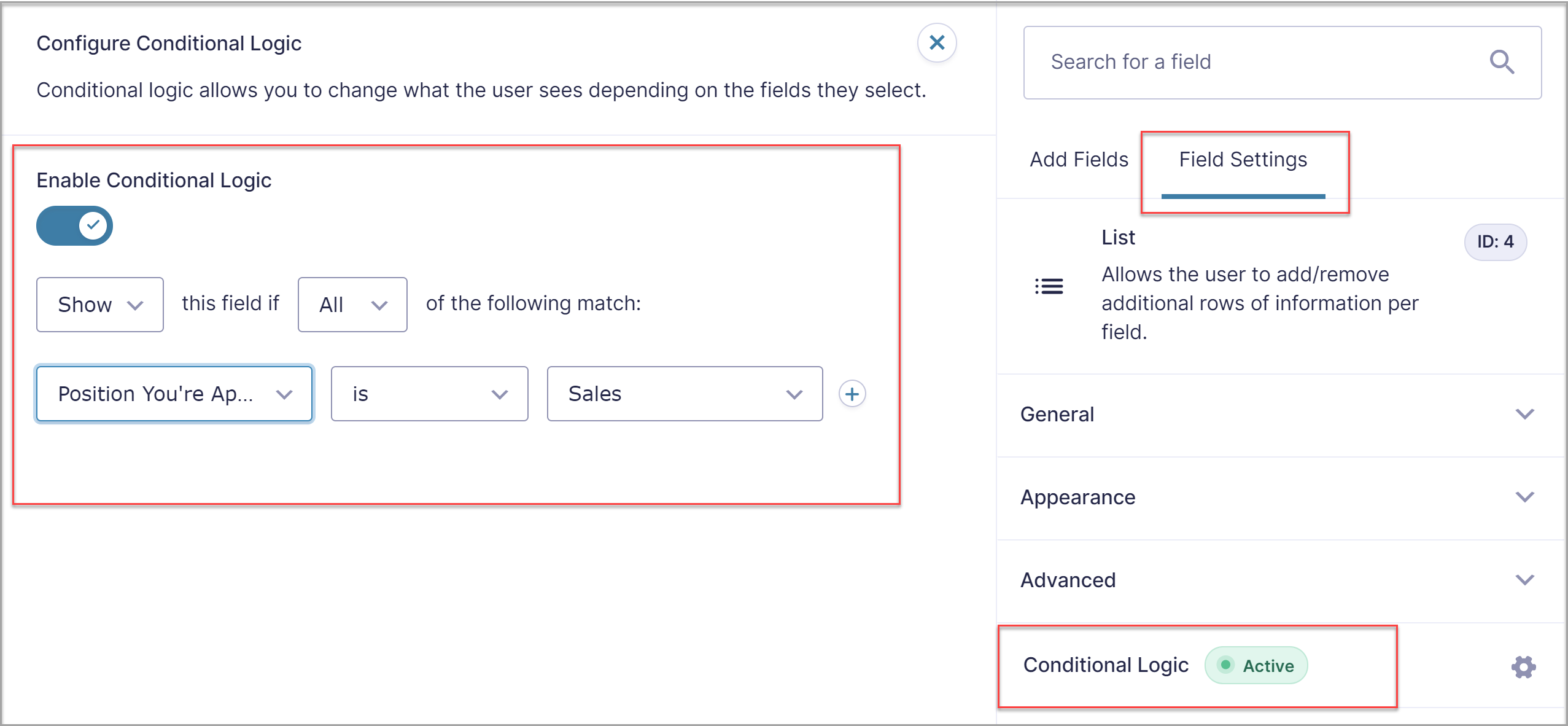 Configure Conditional Logic