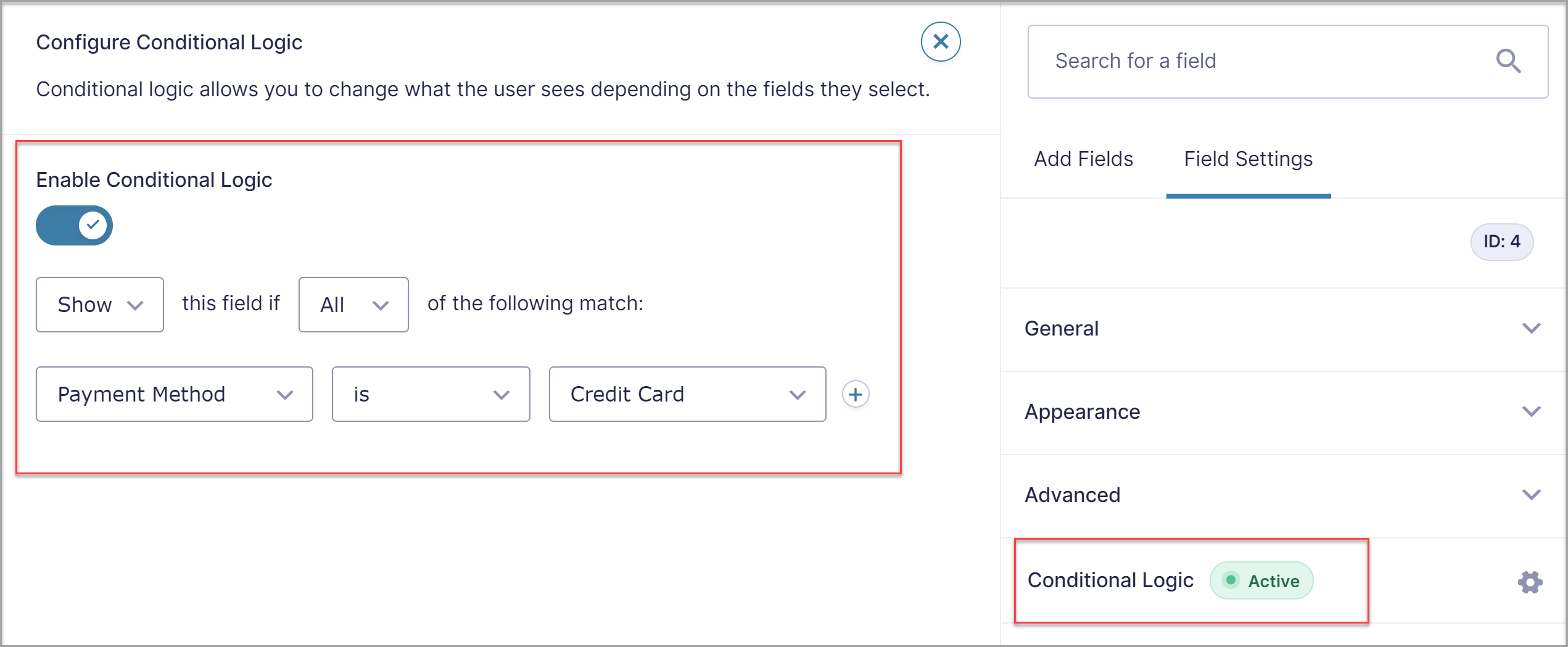 Payments Conditional Logic