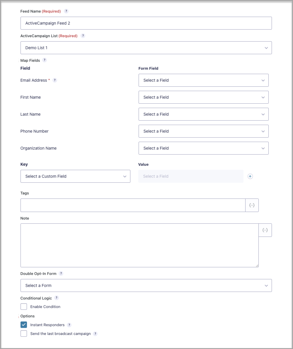 ActiveCampaign Form Feed