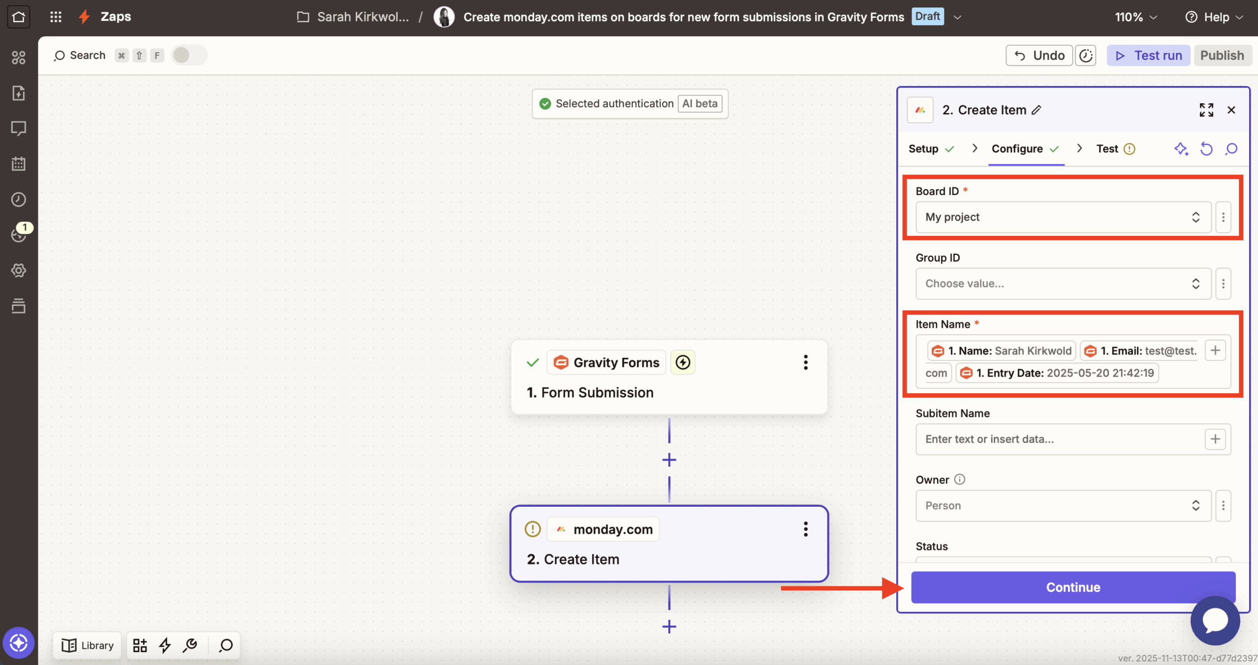 Configure Zap to Monday board