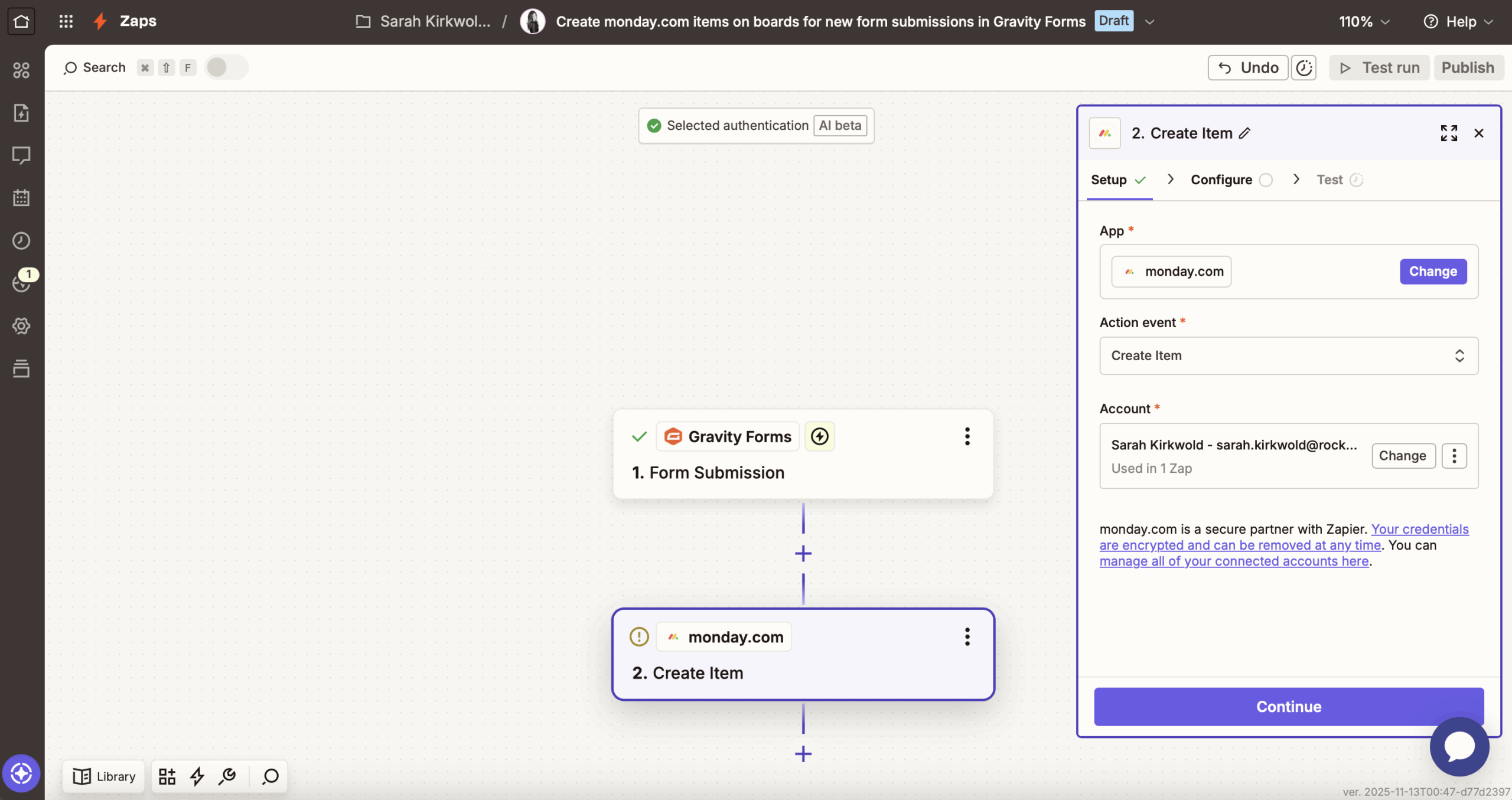 Zapier Monday connection