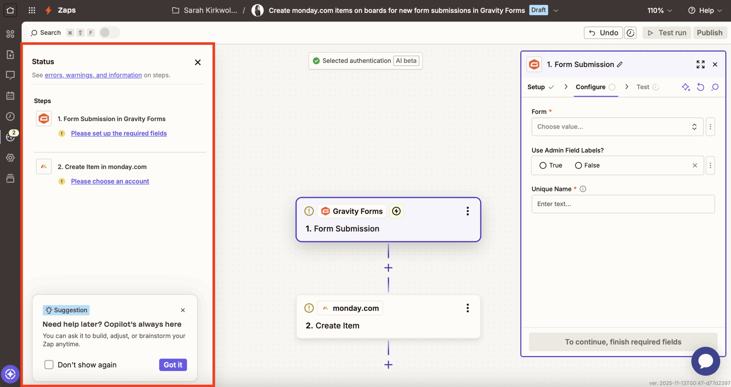 Zapier copilot action items