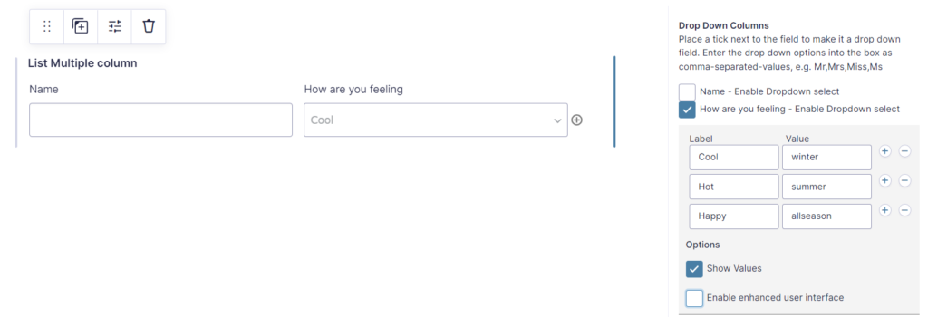 List Dropdown