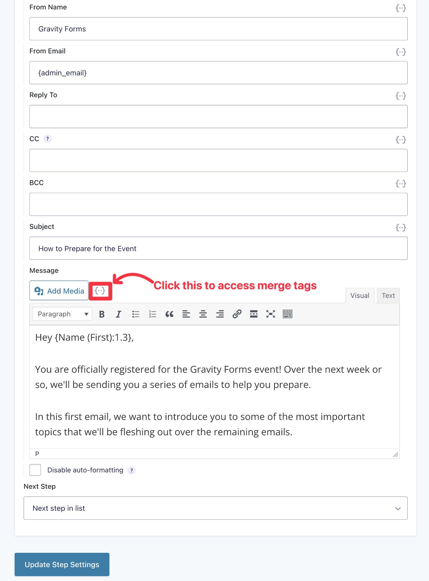 Add email content