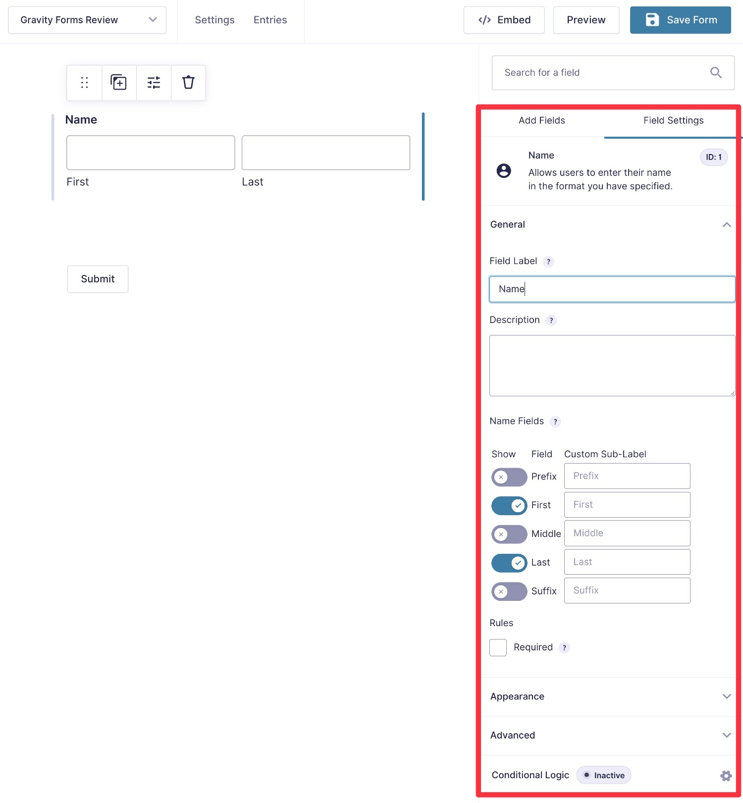 Configuring form fields