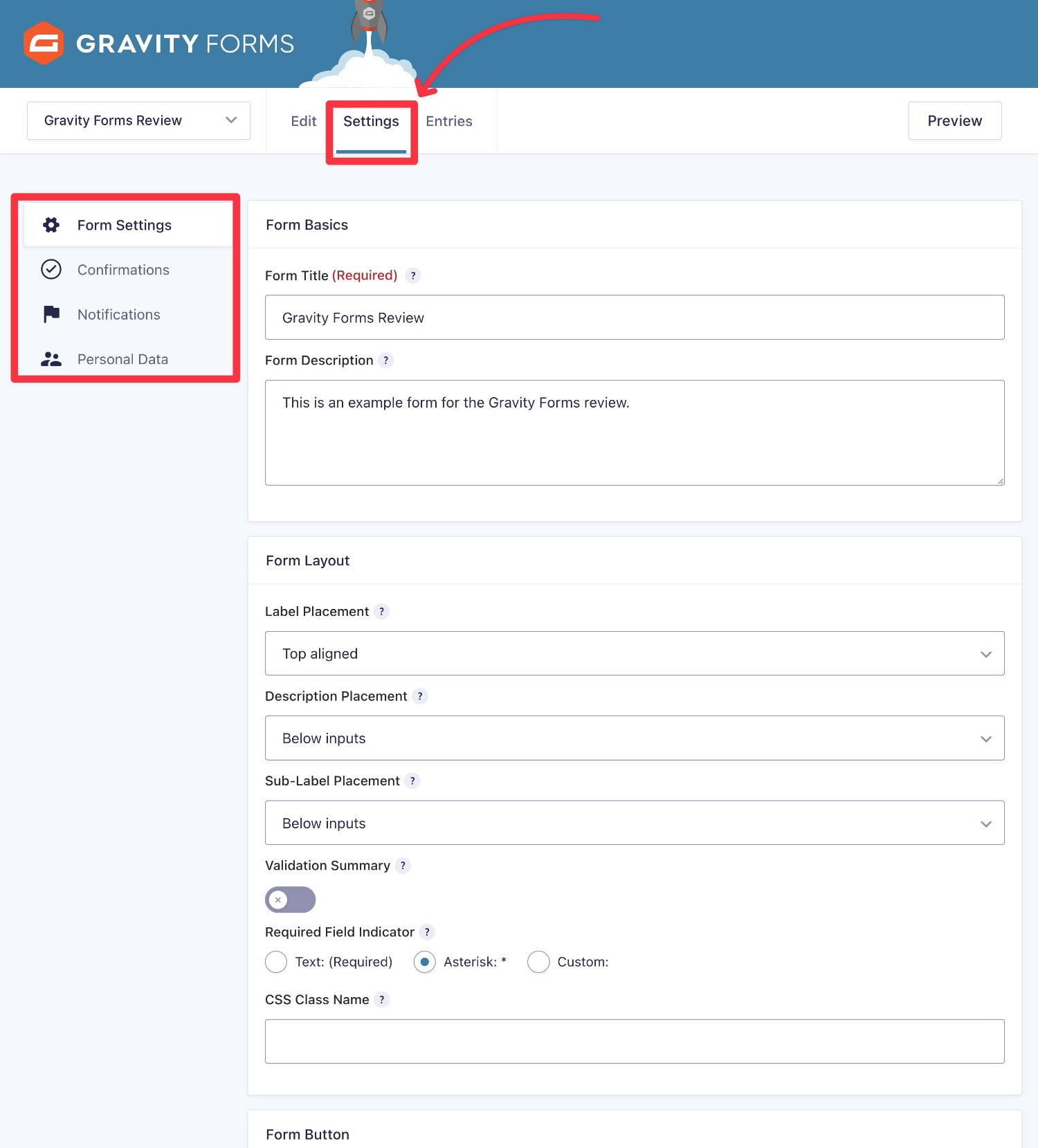 Form settings