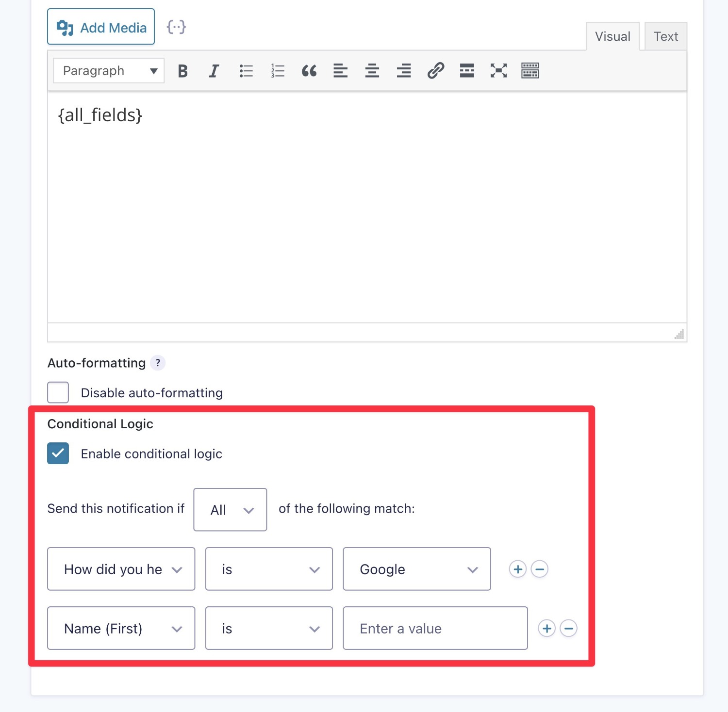 Conditional logic for emails