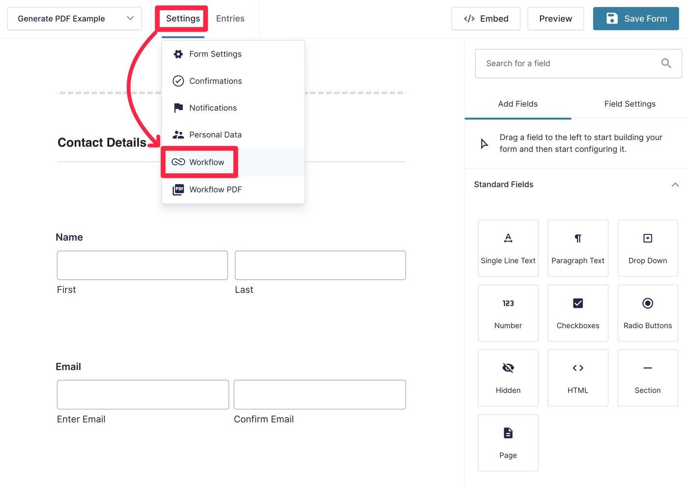Open workflow settings