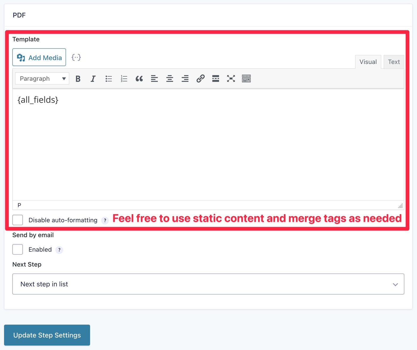 Configure PDF template