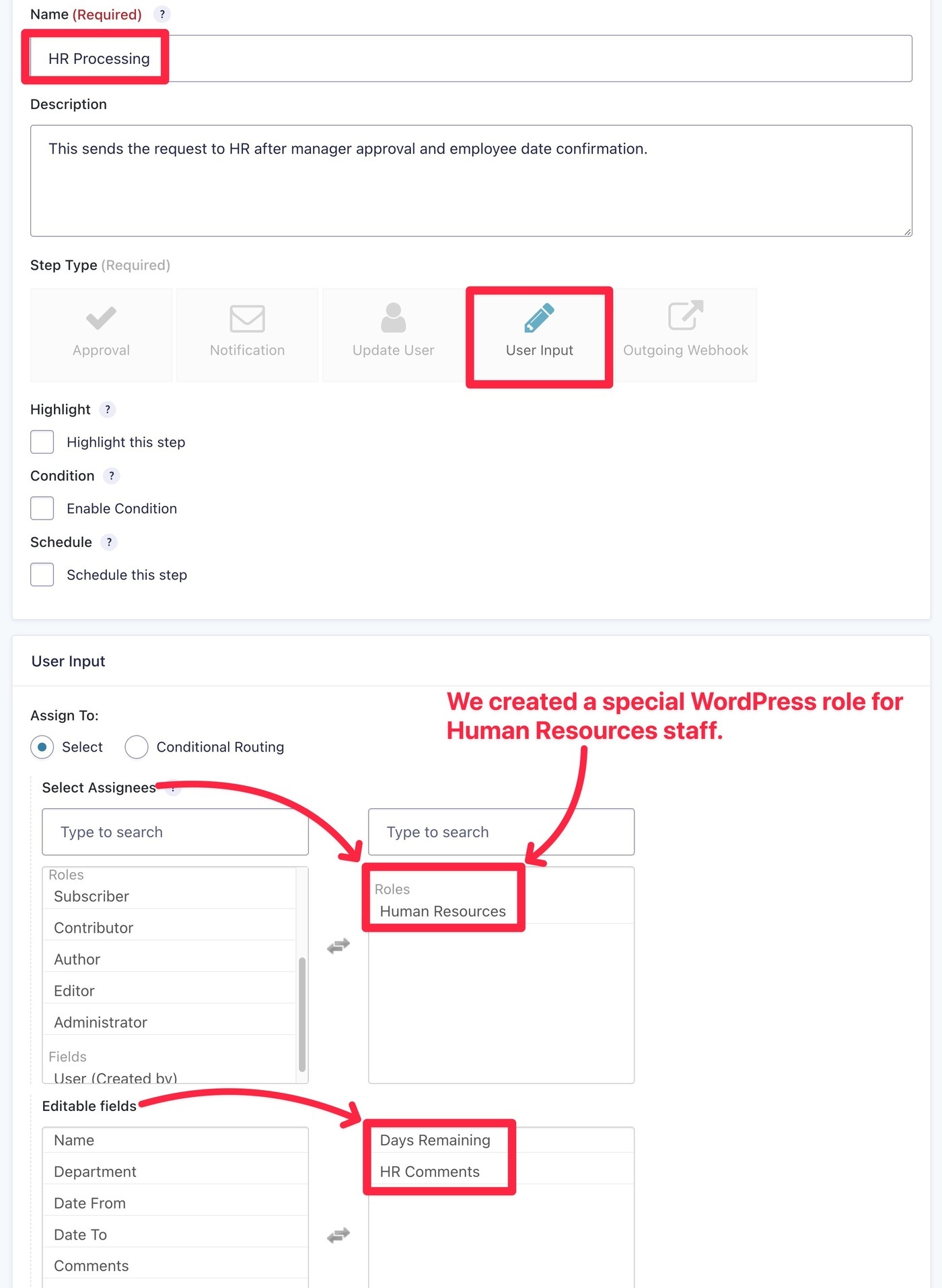Create HR management step