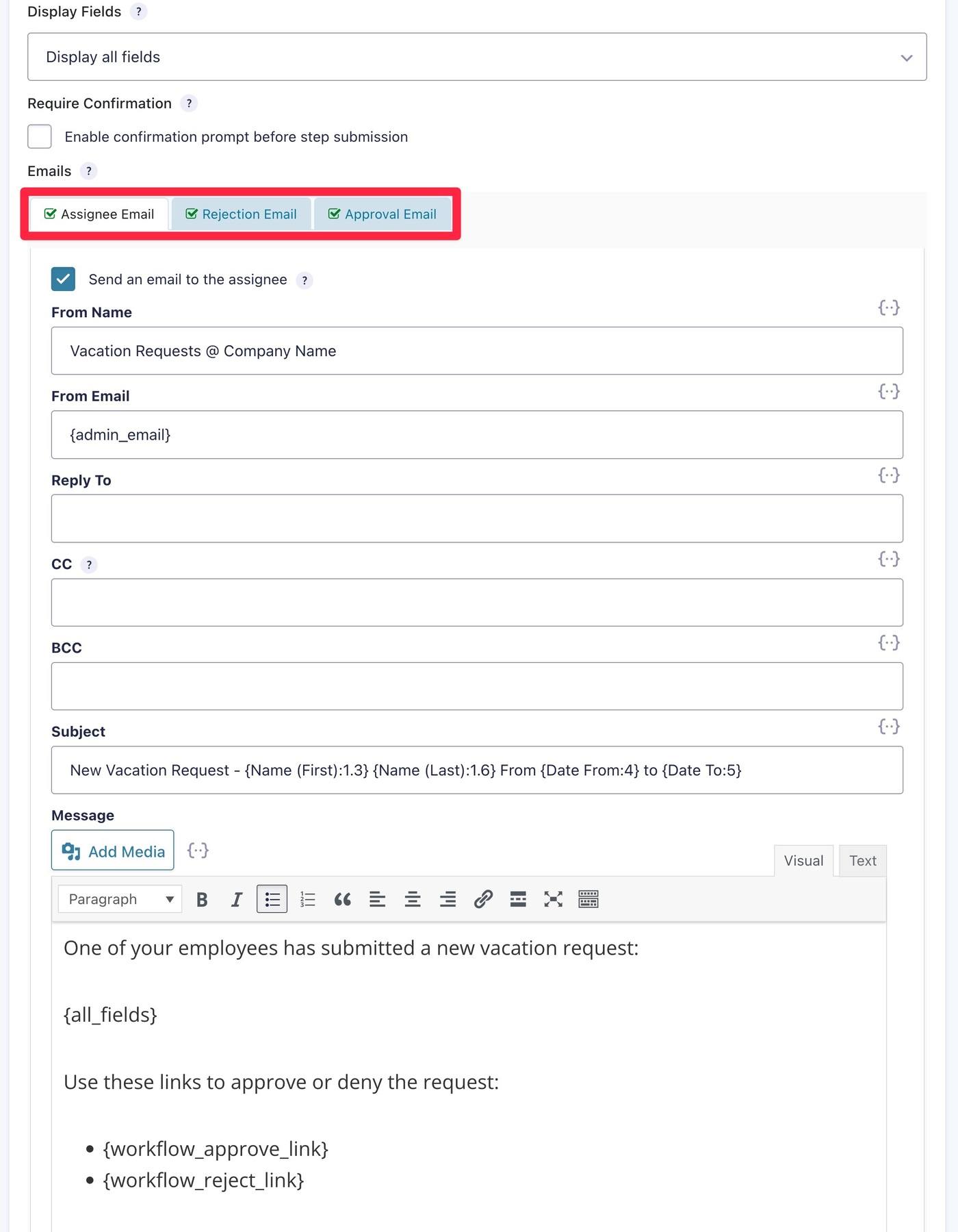 Configure approval emails