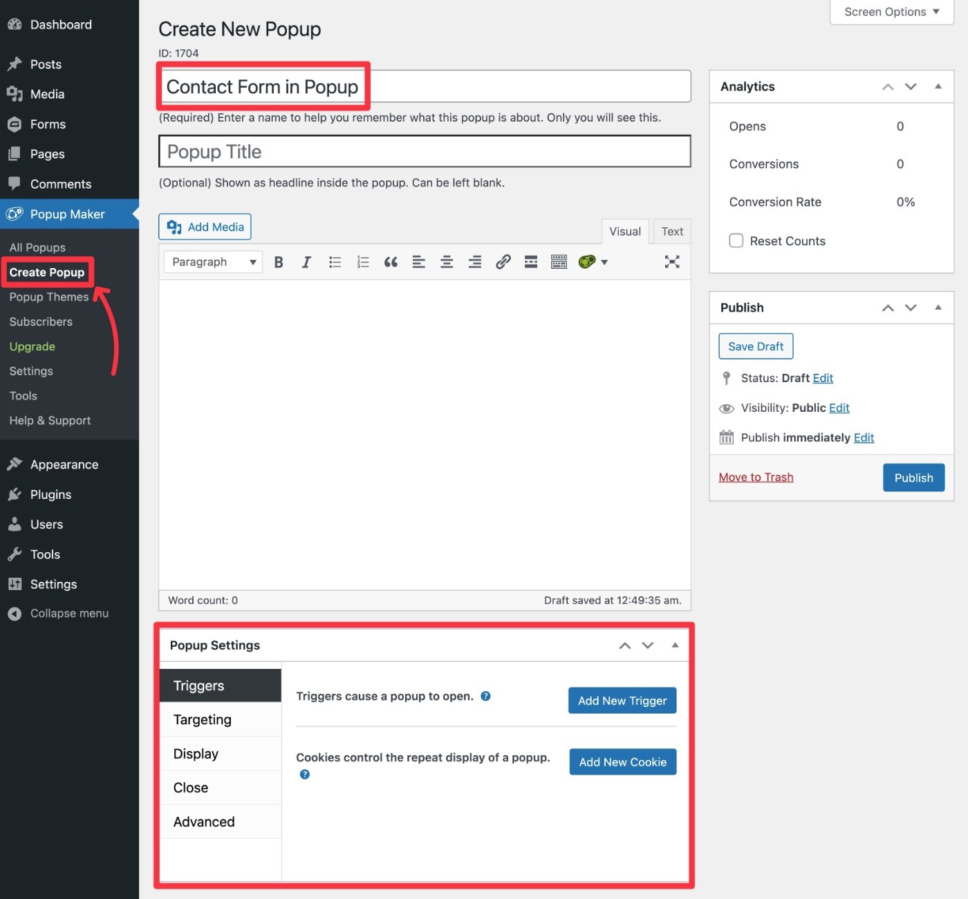 Create a new popup