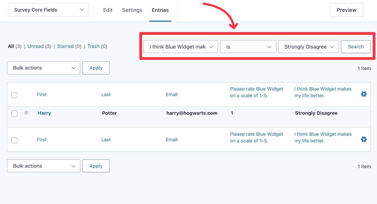 Filtering individual survey responses