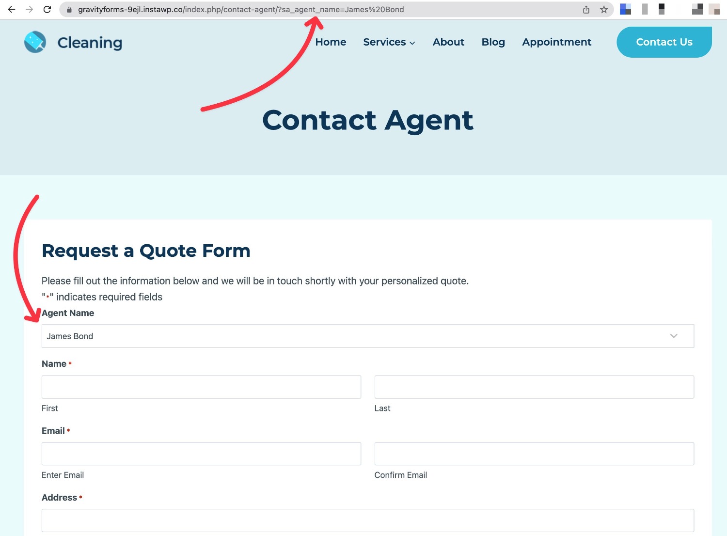 Gravity Forms form with query string dynamic population