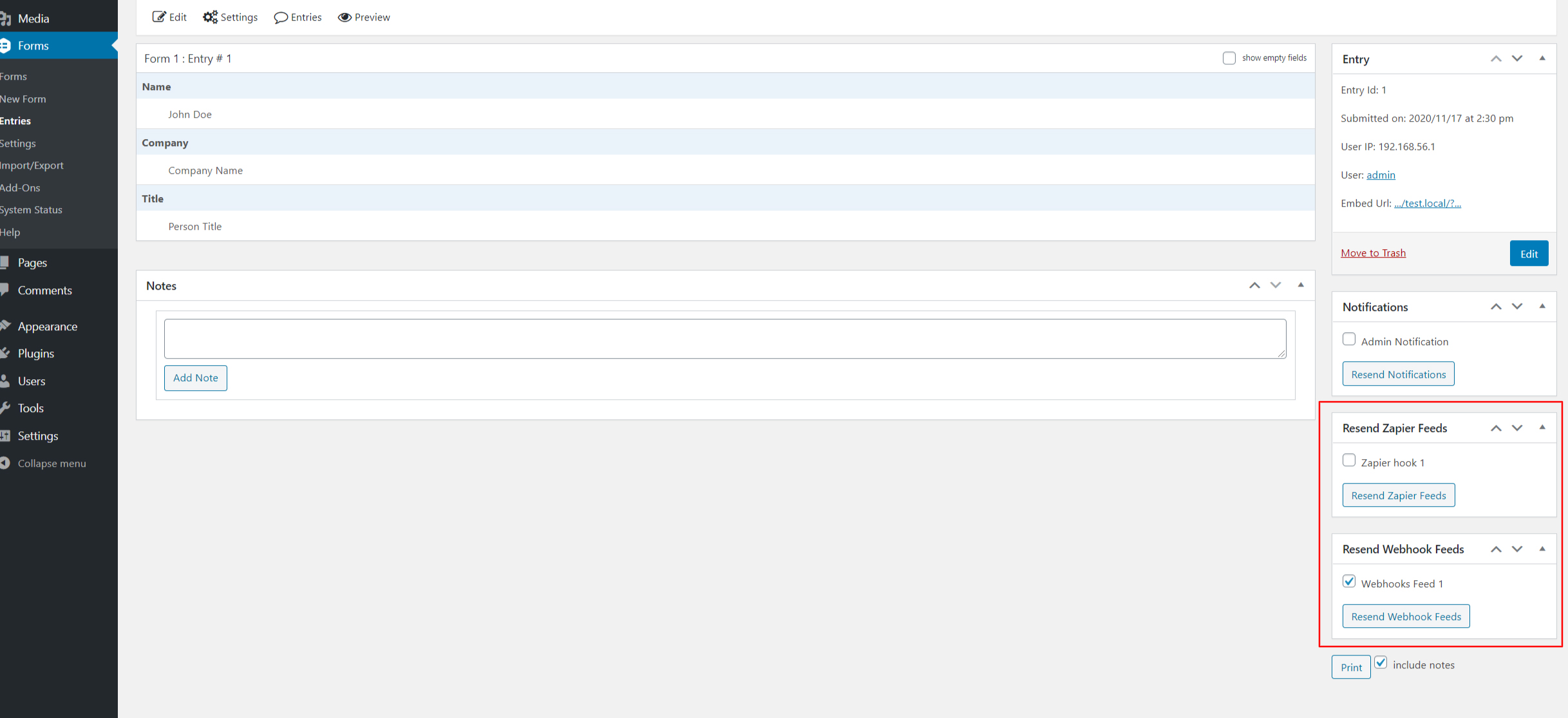Retrigger Notifications for Gravity Forms