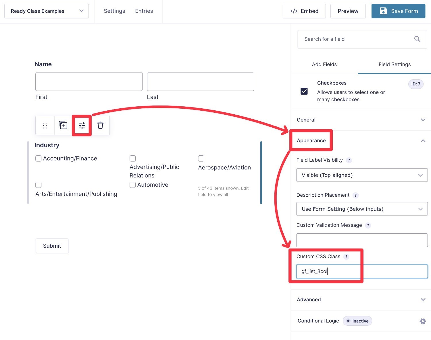 Where to add Gravity Forms CSS Ready Classes