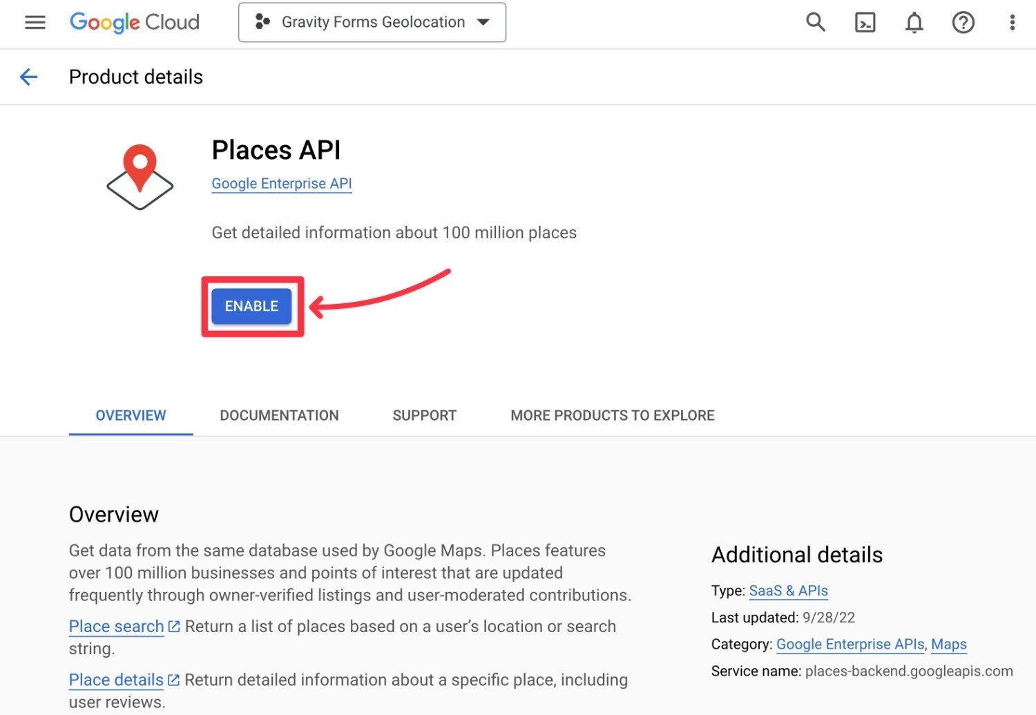 Enable Google Places