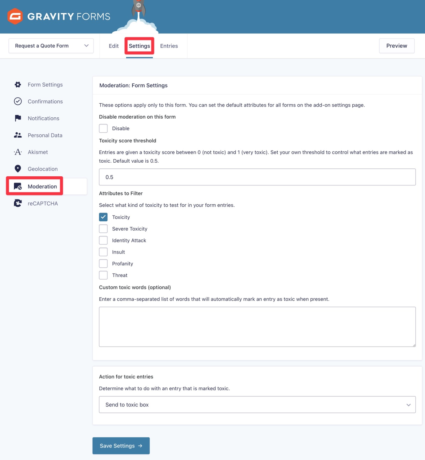 Per-form settings