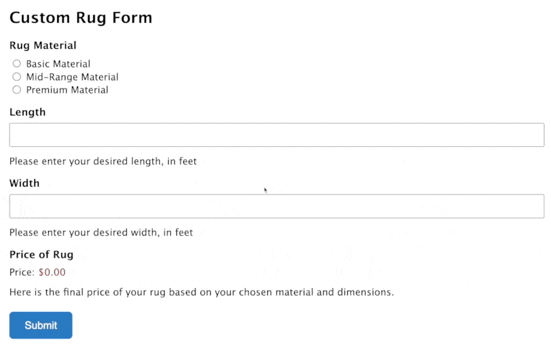 Example of Gravity Forms product calculations