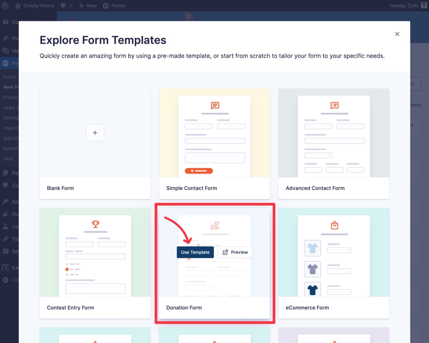Gravity Forms donation form template